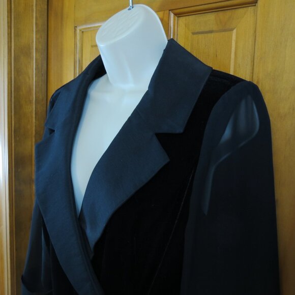 Alex Evenings Black Velvet Top Sheer Sleeve Evening Cocktail Large Petite - Picture 3 of 8